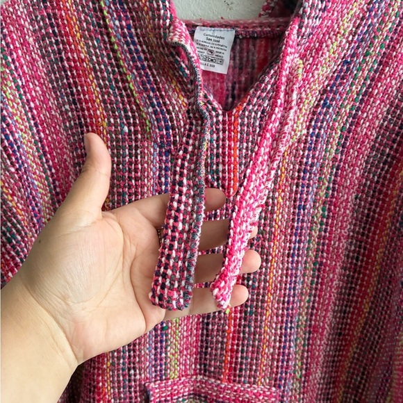 Boho Multicolor Striped Women's Artisanal Rug Hoodie L - Picture 5 of 9